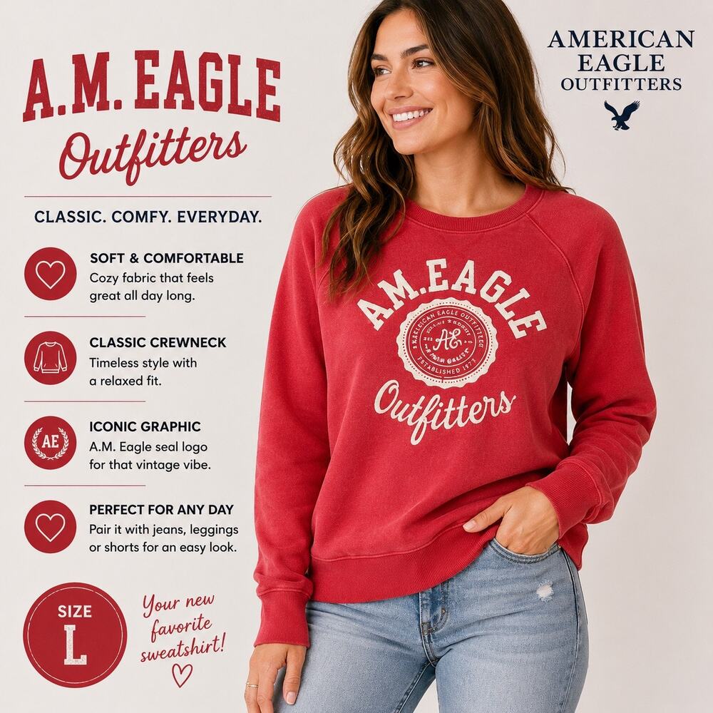 American Eagle Outfitters Womens Sweatshirt Red Pink Graphic Crewneck Large